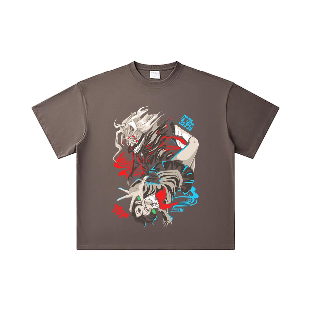 260 GSM Doppelgarn 32er Zählung 100% Baumwolle Dandadan V38 Okarun Momo Druck Unisex Schweres Baumwoll-T-Shirt