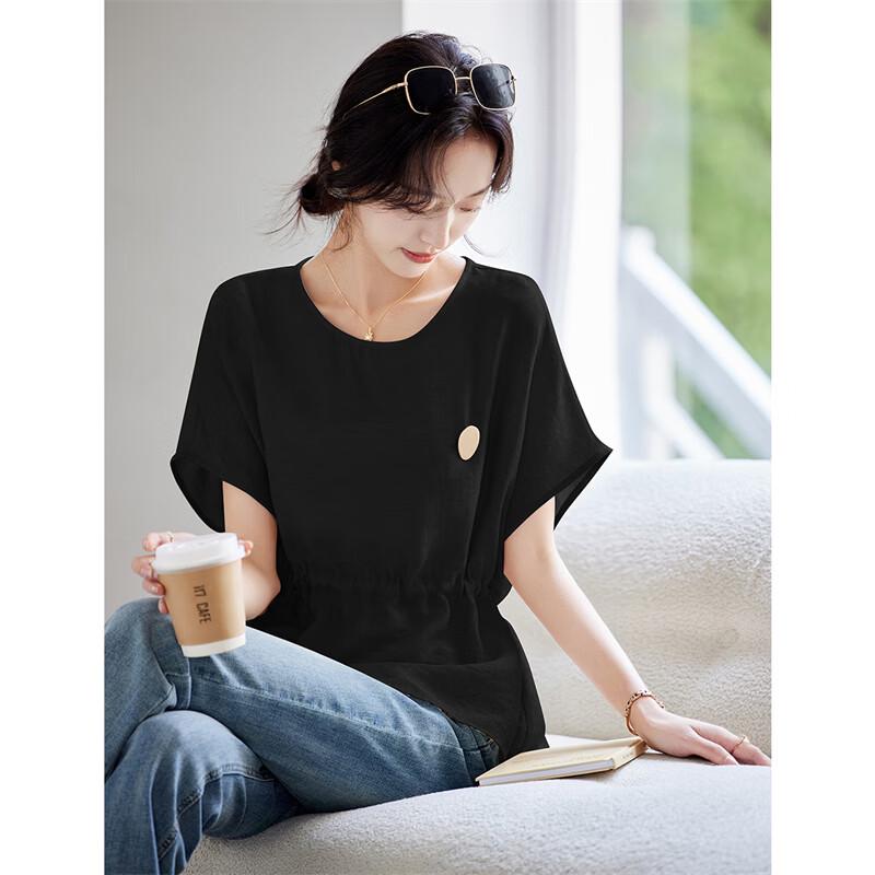 

Women s Summer Metal Badge Drawstring Short Sleeve Shirt XL