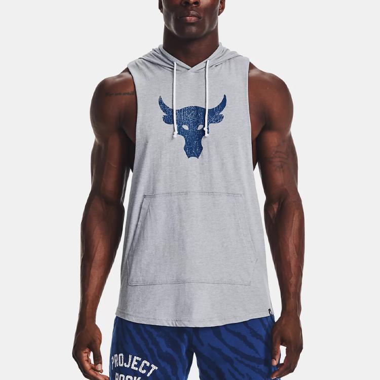 Under Armour Mouwloos Sportvest met Capuchon en Logo Print Heren Tops Heather-Grijs 1376939-035