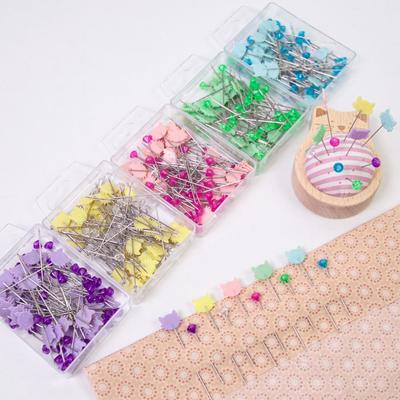 80pcs DIY Crafts Sewing Pin Holder Multi-Color Dressmaker Quilting Cat-Shaped Diamond Head Pins with Positioning Pins