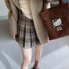 Plaid Woolen Retro A-Line Mini Skirt - Women's High-Waisted Pleated Half-Skirt for Autumn/Winter Thick Style