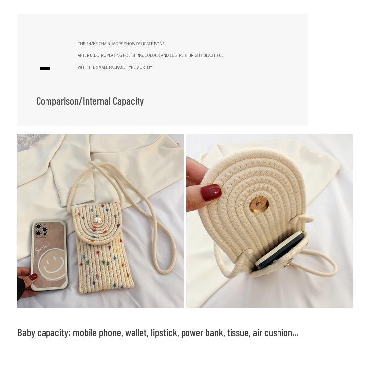 Colorful Woven Crossbody Straw Bag: Cute Cotton Rope Design, Perfect for Cell Phones - A Stylish Single Shoulder Bag for Women
