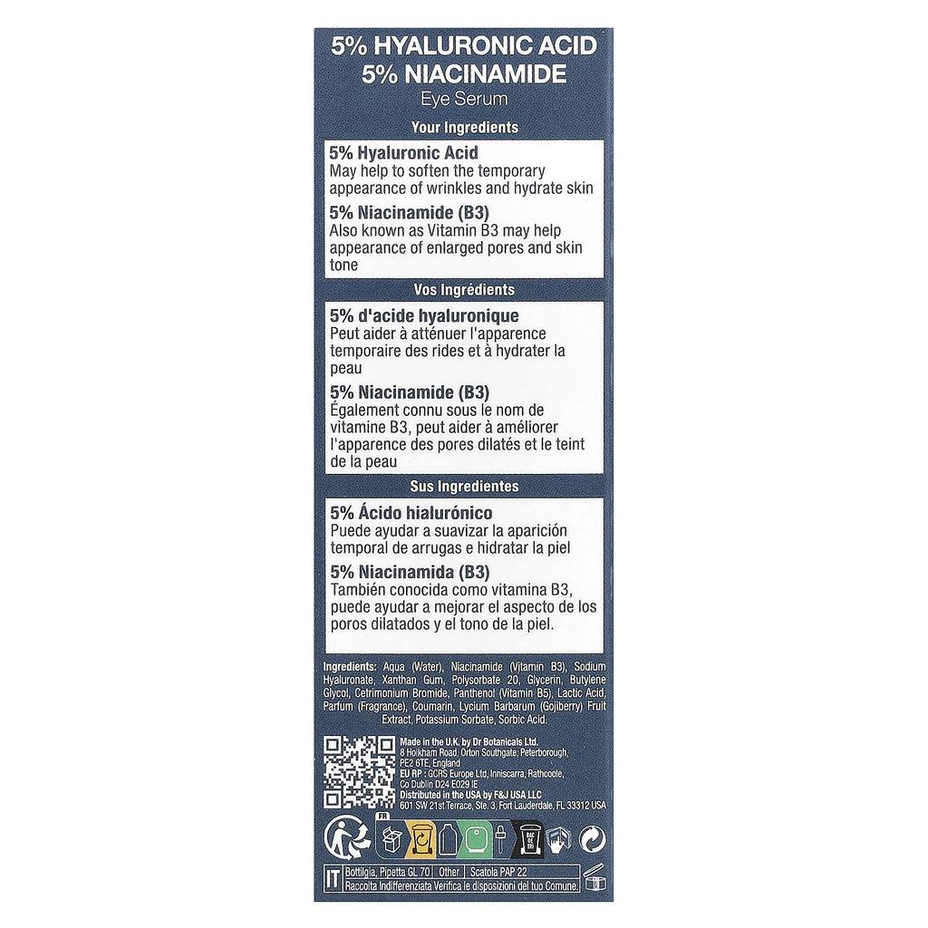 Dr. Botanicals, Hyaluronic Acid & Niacinamide Eye Serum, 15 Ml (0.51 Fl Oz)