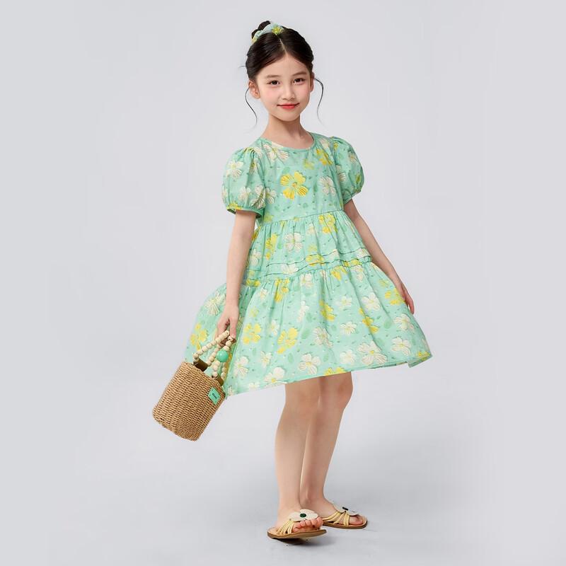 Girls' 100% Cotton Floral Puff Sleeve Princess Dress
