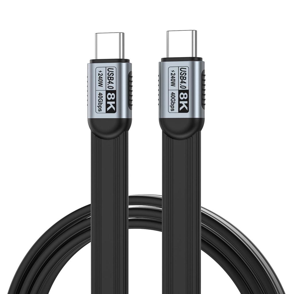 USB5 Dual Type-C TPE Flat Cable, Thunderbolt Compatible, 80G High-Speed, 16K Screen Casting, 240W.