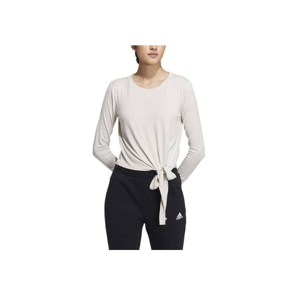Adidas Solid Color Short Casual Sport Long Sleeve T-Shirt Women Tops White HR8397