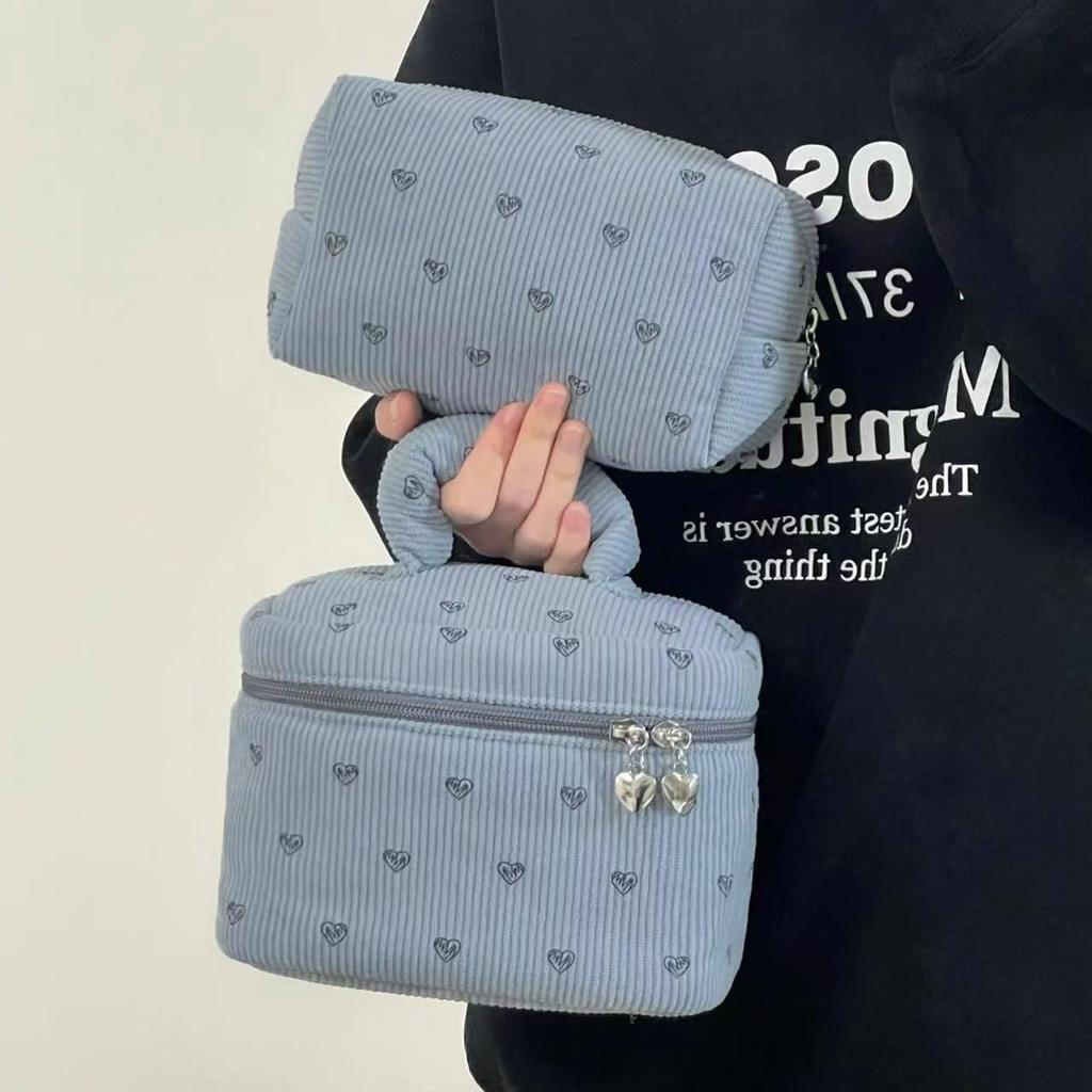 Peach Heart Corduroy Women's Large Capacity High-End Makeup Storage Bag