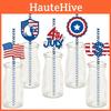 American Day Independence Paper Straws With Stars Flags For Party Decorations