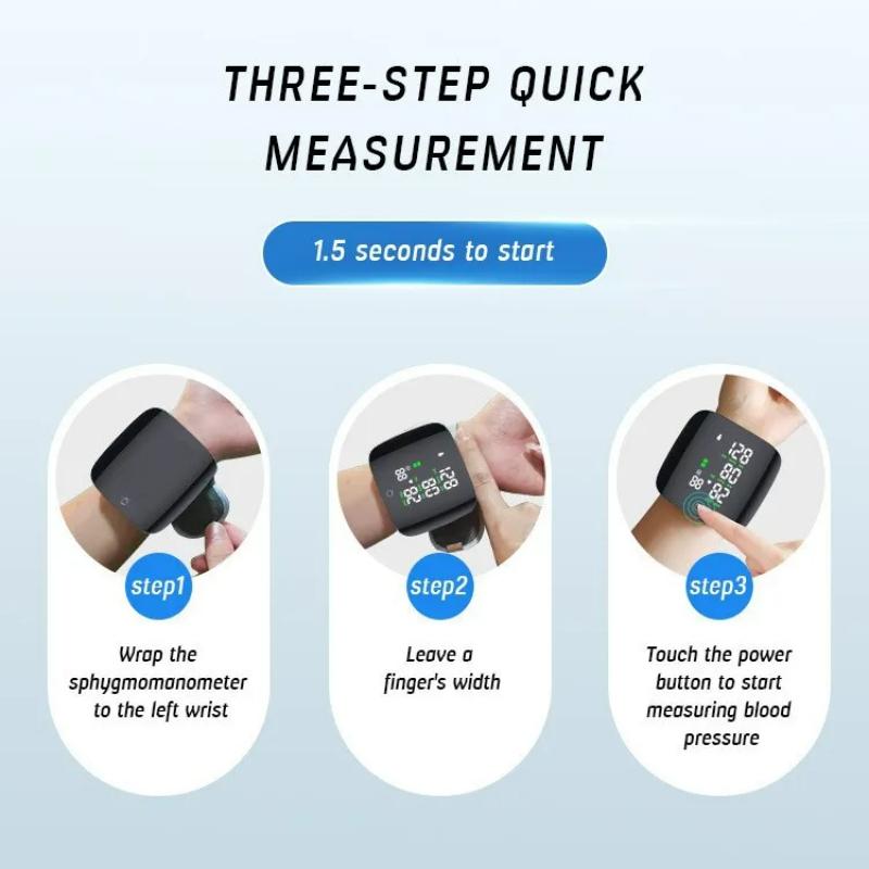 Dobíjecí zápěstní krev s LED obrazovkou Hlasový inteligentní dotykový digitální automatický monitor krevního tlaku Monitor srdeční frekvence Pulz Monitor krevního tlaku