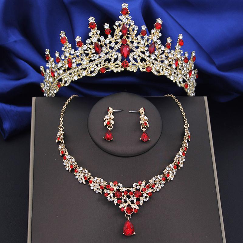 Crystal Bridal Jewelry Sets Women Tiaras Earrings Choker Necklace Wedding Dress Bride Crown Jewelry Set Costume Accessory