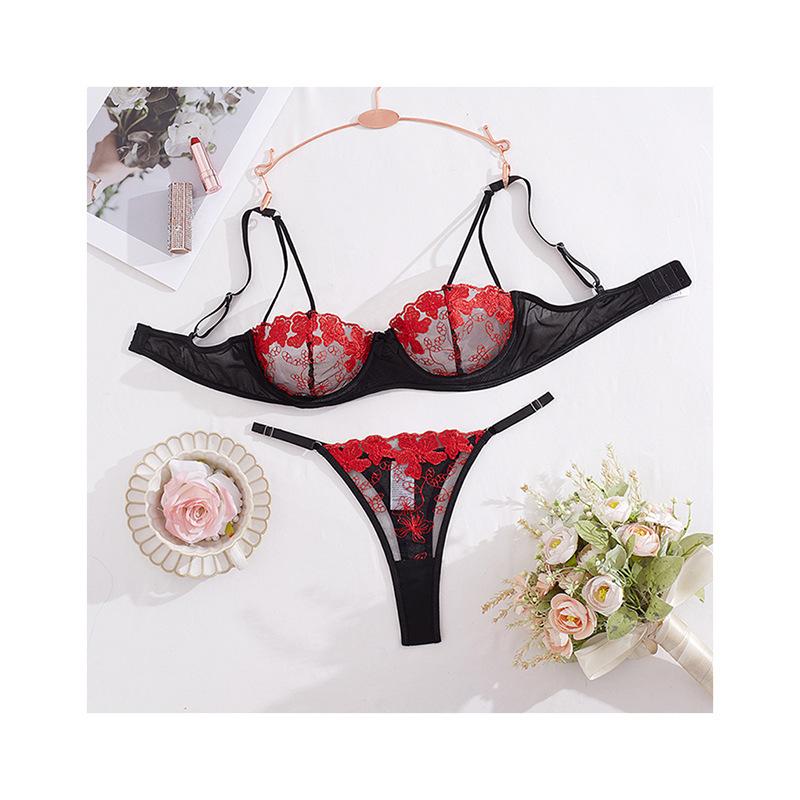 Новый узор сексуальный сетчатый вышитый прозрачный комплект нижнего белья женское белье бюстгальтер комплект нижнего белья S