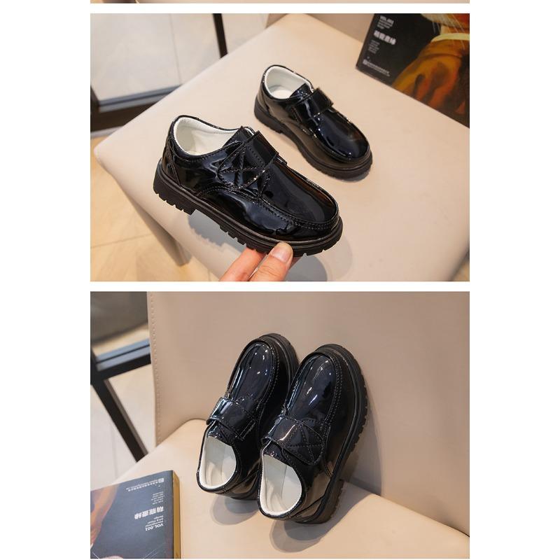 Spring and Autumn New Casual Lace-up Black Boy Leather Shoes Hollowed Out Feet Breathable British Korean Version of Small Children's Shoes