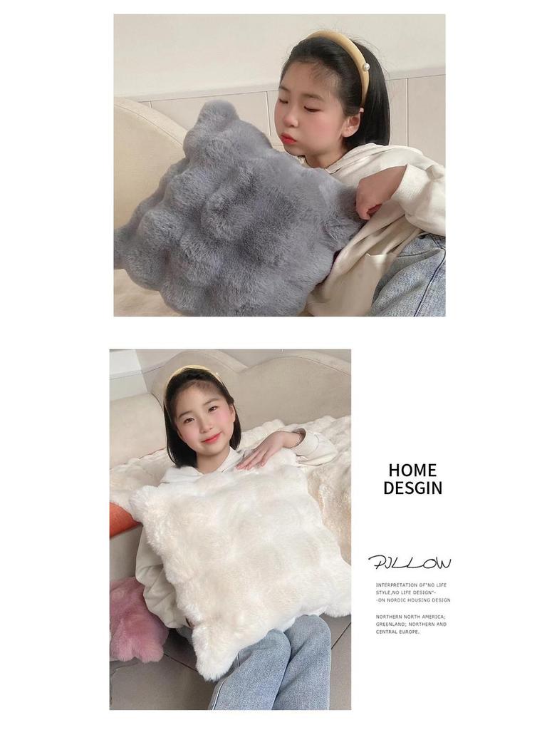 Plush Faux Rabbit Fur Throw Pillow for Sofa or Bed - Cozy Lumbar Support Cushion