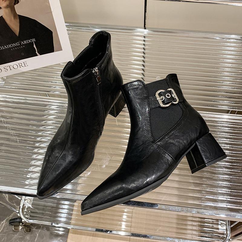 Fashion Retro Fashion Belt Buckle Chelsea Boots for Women Autumn Winter Soft Soled Women's Shoes Designer Big Size Ankle Boots Female