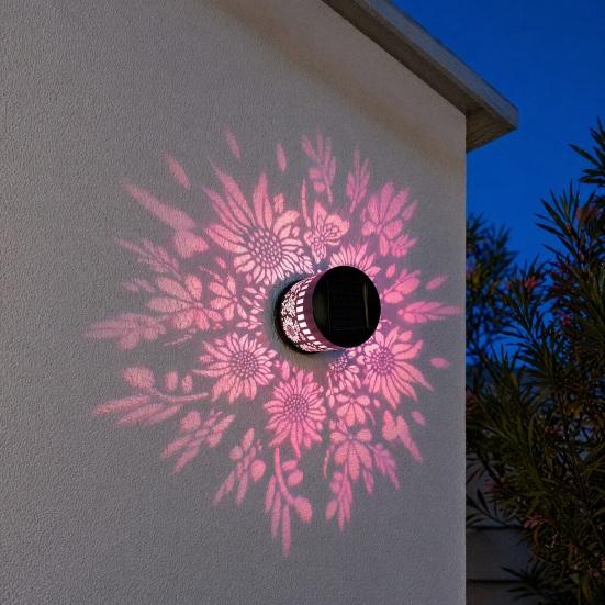 Solar Wall Light, 7 Color Changing Fence Light, Outdoor Projection Lamp, Waterproof Garden Lamp for Yard Patio Backyard Decor