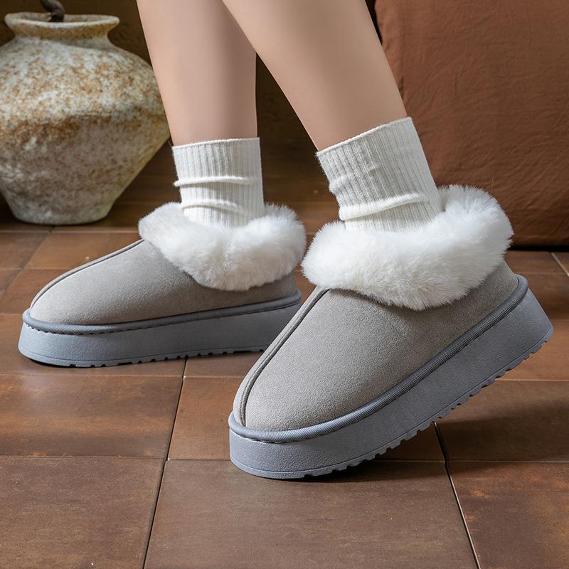 Non-Slip Thick-Soled Plush Cotton Slippers with Heel for Couples - Cozy Autumn/Winter Indoor Shoes