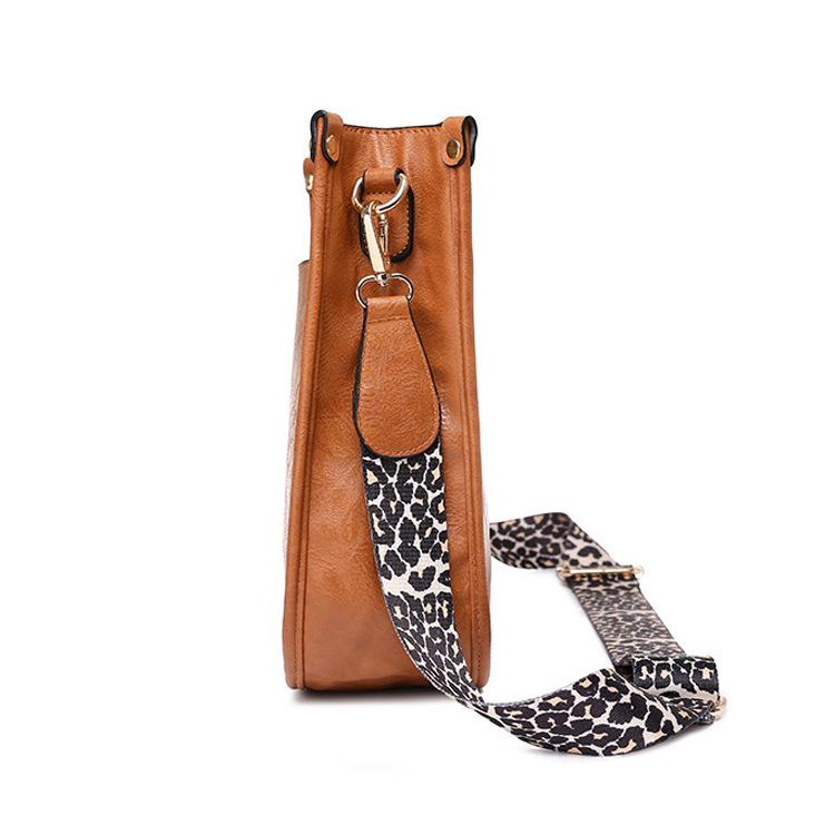 Leopard print leather women's bag generation wide shoulder strap design single shoulder messenger bag niche commuter mailman bag