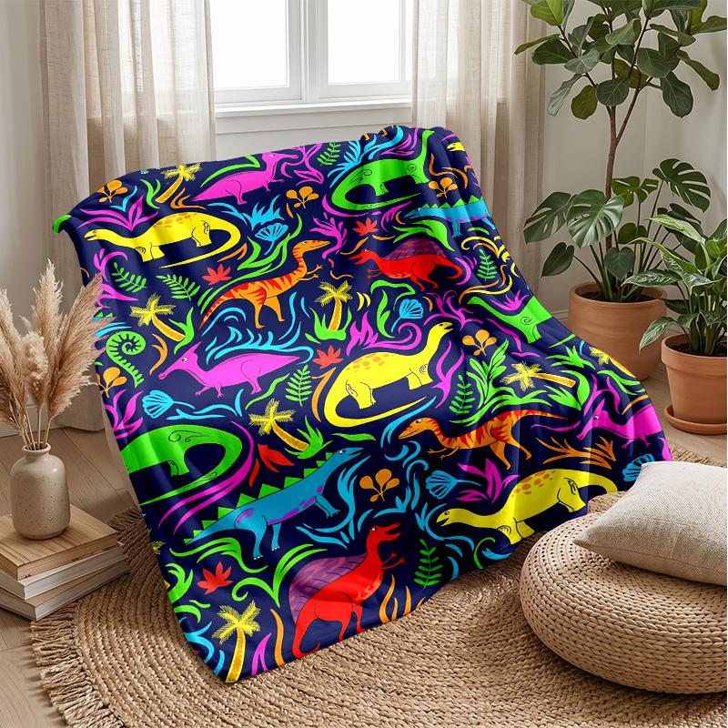 Neon Dinosaur Artwork Theme blanket Lightweight Warm Flannel Blanket Decorative Throw Blanket for Home Decoration