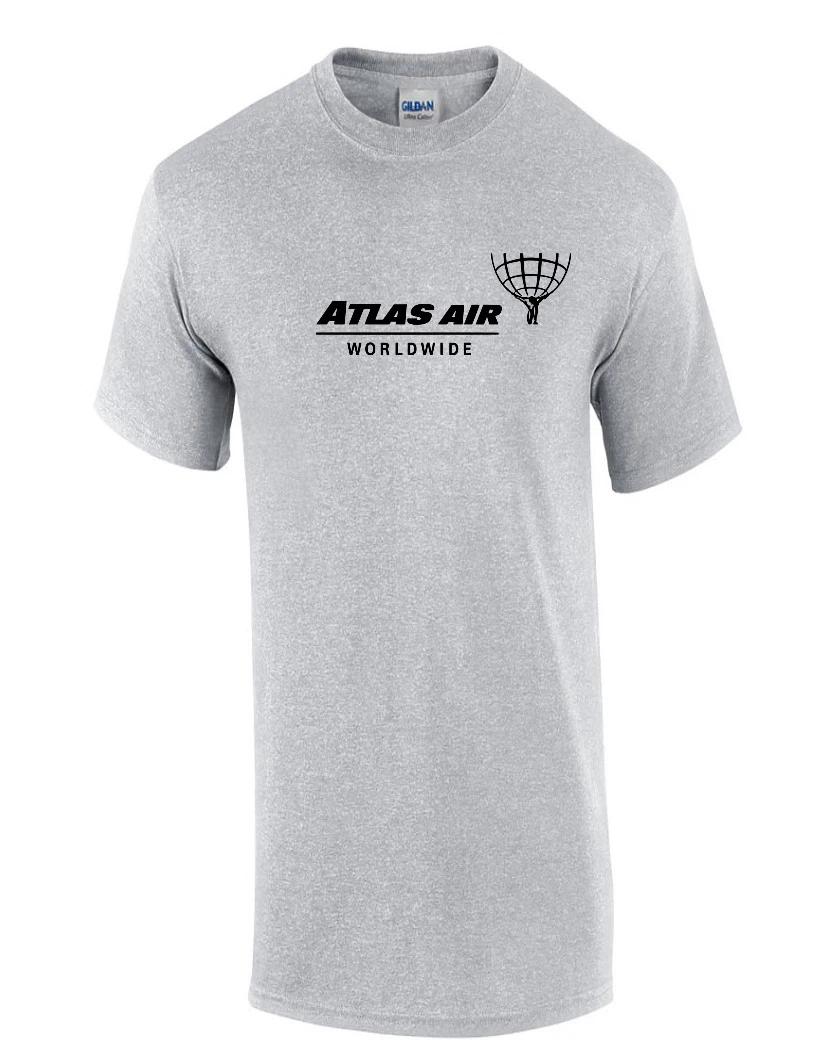 Atlas Air Black Logo Moroccan Airline Light Sport Gray Cotton T-Shirt S-5XL S