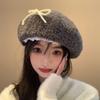 Autumn And Winter Cute Hairy Bow Lace Beret Hats For Women Daily Wear Travel Pography Warm Fashion Versatile Painter Hata