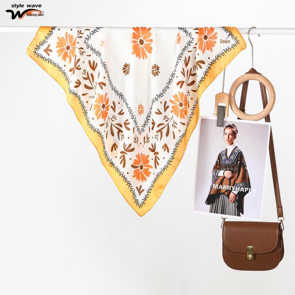 Floral 70cm Silk-Print Square Scarf - Versatile Headscarf & Necktie for All Seasons