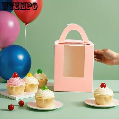30pcs Gift Boxes with Clear Window Individual Cupcake Boxes with Handle and Inserts Gift Wrap Box for Mother's Day Weddings Parties Birthdays