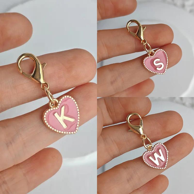 Cute Alphabet 26 Letters Heart Keychain For Bags Earphone Charm Pendants Accessories Gifts With Lobster Buckle