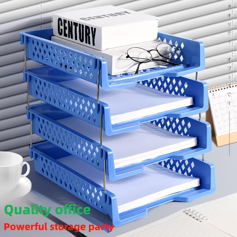 File Manager Rack, Office Stackable Layered File Rack, Document Tray Holder, Desktop Organizer, Paper Storage Case, Four-Tier