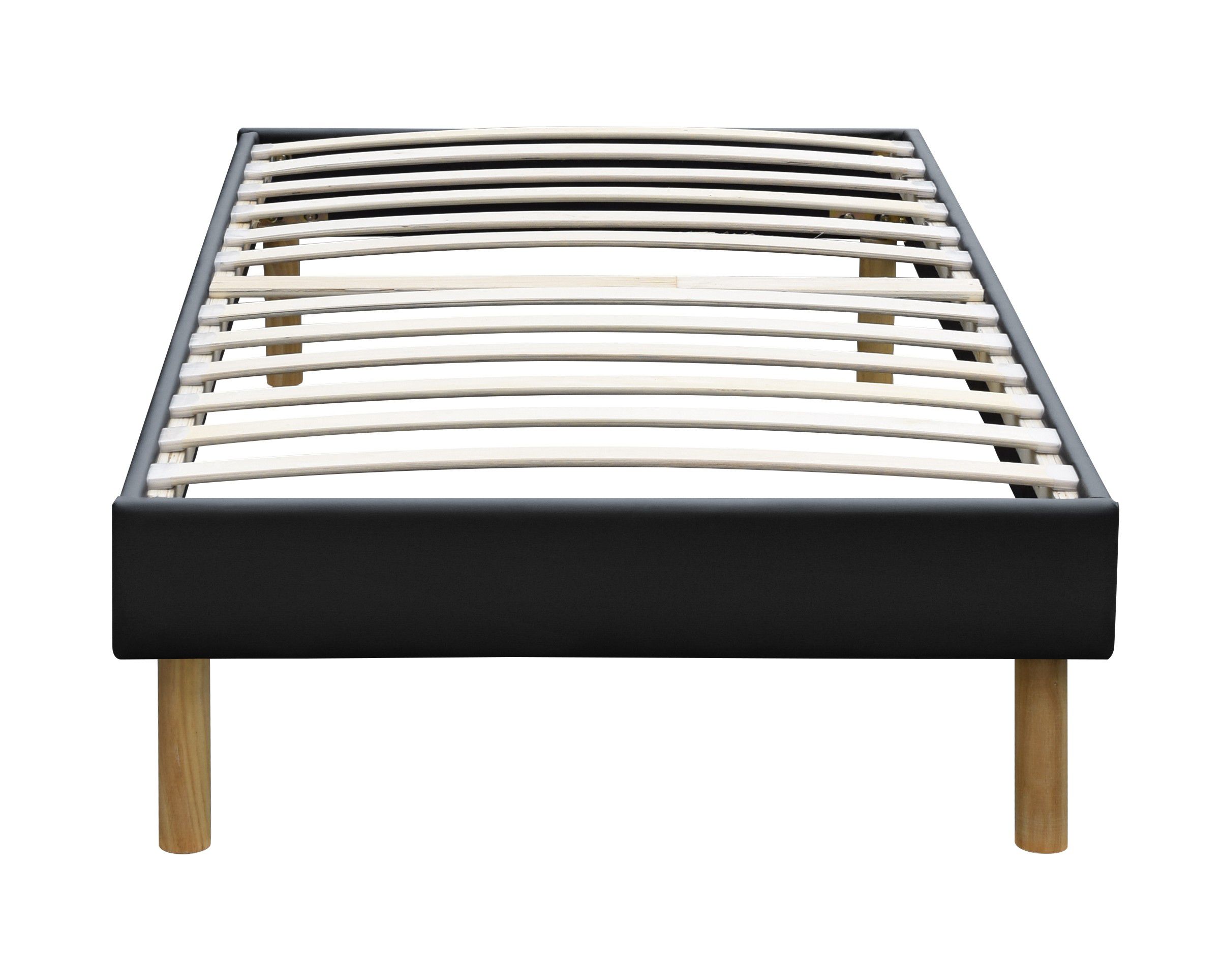 Sommier Tapissier noir KING OF DREAMS - Lit simple solide en bois - 13 Lattes - Pieds en 20 cm