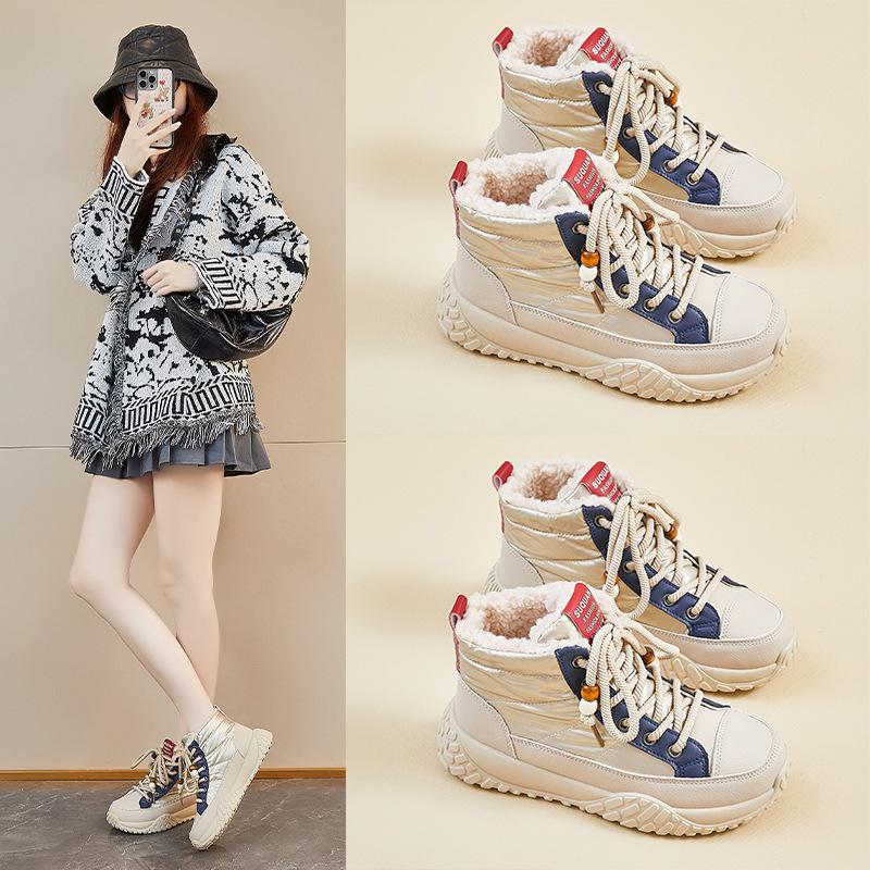 Winter Chunky Platform Snow Boots for Women Anti-Slip Walking Shoes With Fur Lined Comfortable Lace-up Sneakers Women's Outdoor Warm Short Booties