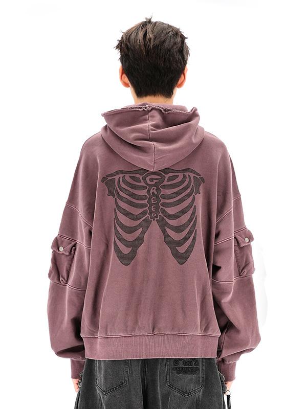 Our Pockets Grid Garment Dyed Bone Oversized Sweat Hoodie (Rosy Brown) Rosie Brown/M