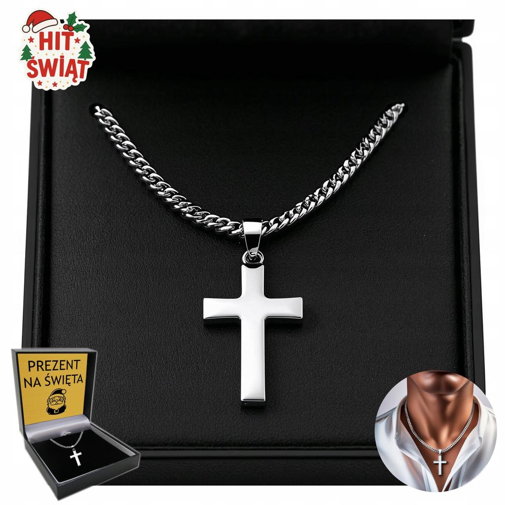 THICK Silver Chain with a Cross Men' Chain Christmas Gift