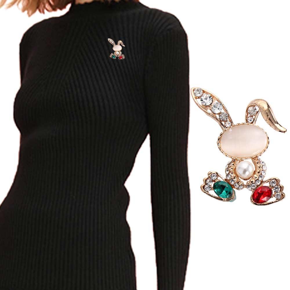 Women Exquisite Luxury Jewelry Korean Style Brooch Rabbit Brooch Suit Accessories Rhinestone Pins