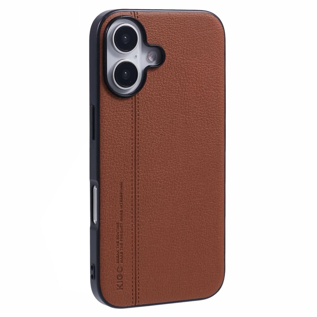 KIGC For iPhone 16 Case Litchi Texture Leather Coated PC+TPU Phone Cover