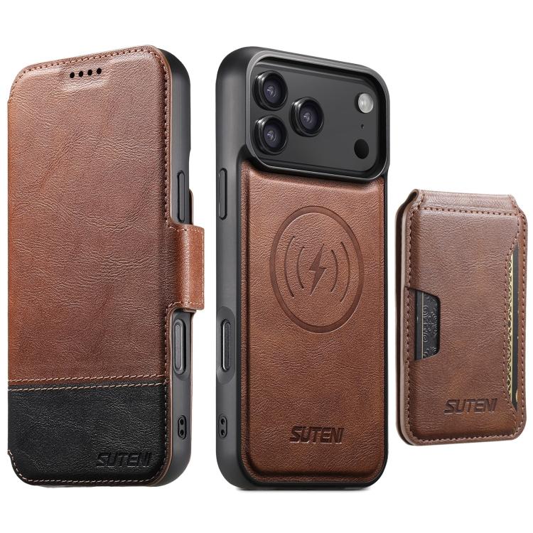 Suteni Q06S3 3-in-1 Splicing Detachable Vertical Flip Wallet MagSafe Leather Phone Case