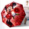 1pc Sturdy 8-Bone Auto Umbrella, Minnie Mouse Red Hearts Pastel Floral Umbrella, Digital Printed, Foldable Umbrella for On-the-Go Outdoor Use