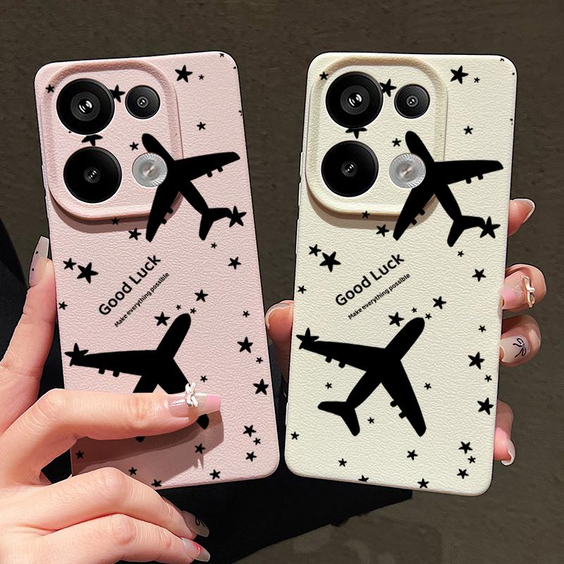 For Xiaomi 13T Pro Poco X7 X6 M6 Pro Redmi Note 14 13 Pro 12 11 Case Airplane Print Leather Texture TPU Soft Shockproof Matte Slim Phone Cover