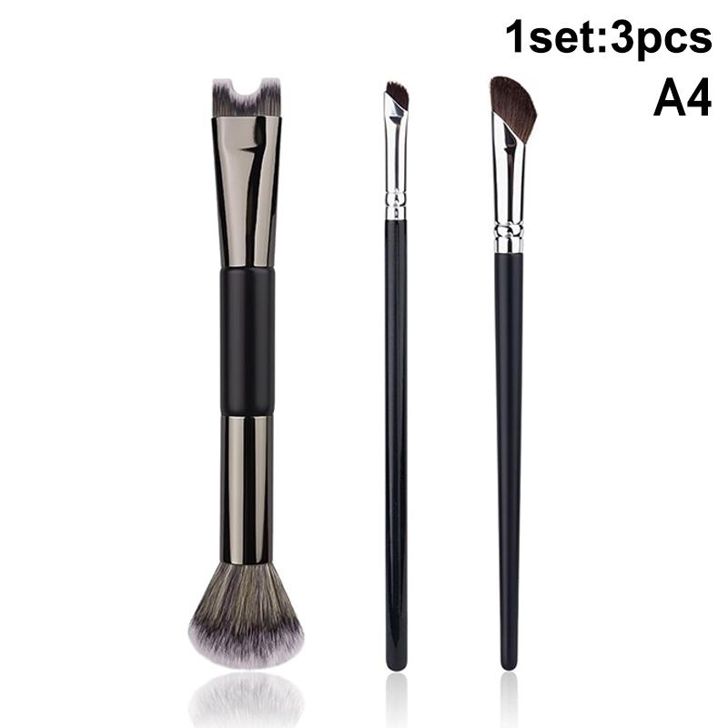 3Pcs Dual-Ended Contour Makeup Brush Set,Professional Nose Contour & Concealer Brushes for Foundation,Blending & Sculpting