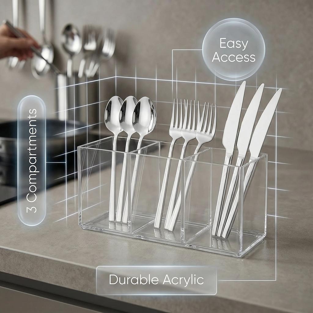 Transparente Acryl Besteck Organizer Box Küchenarbeitsplatte Silberwarenhalter Kunststoff Aufbewahrungsbehälter für Löffel Gabel Messer Utensilien