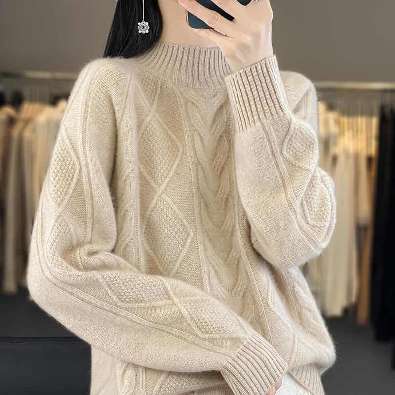 Women's Cashmere Sweater Qinghe Cashmere 30% Cashmere 70% Wool Women's Autumn and Winter Cashmere Pullover Soft and Warm