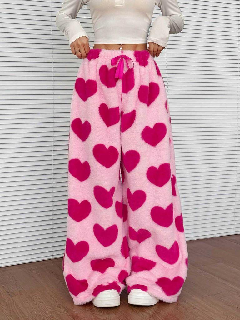 Women Leopard Print Wide Leg Pants Elastic Waist Drawstring Casual Loose Long Trousers