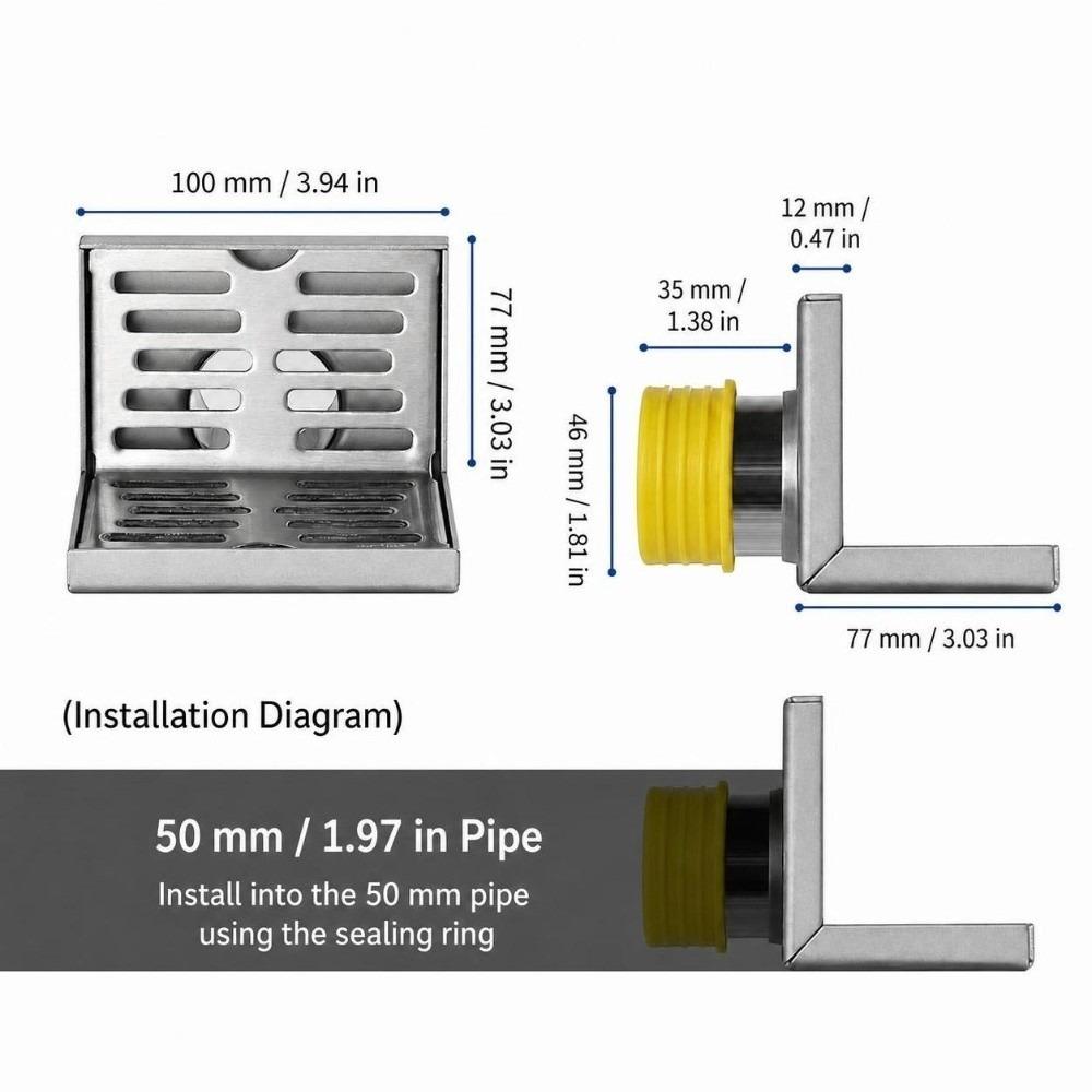 L Shape Floor Drain SUS304 Stainless Steel Side Drain Practical Corner Floor Drain  Patio