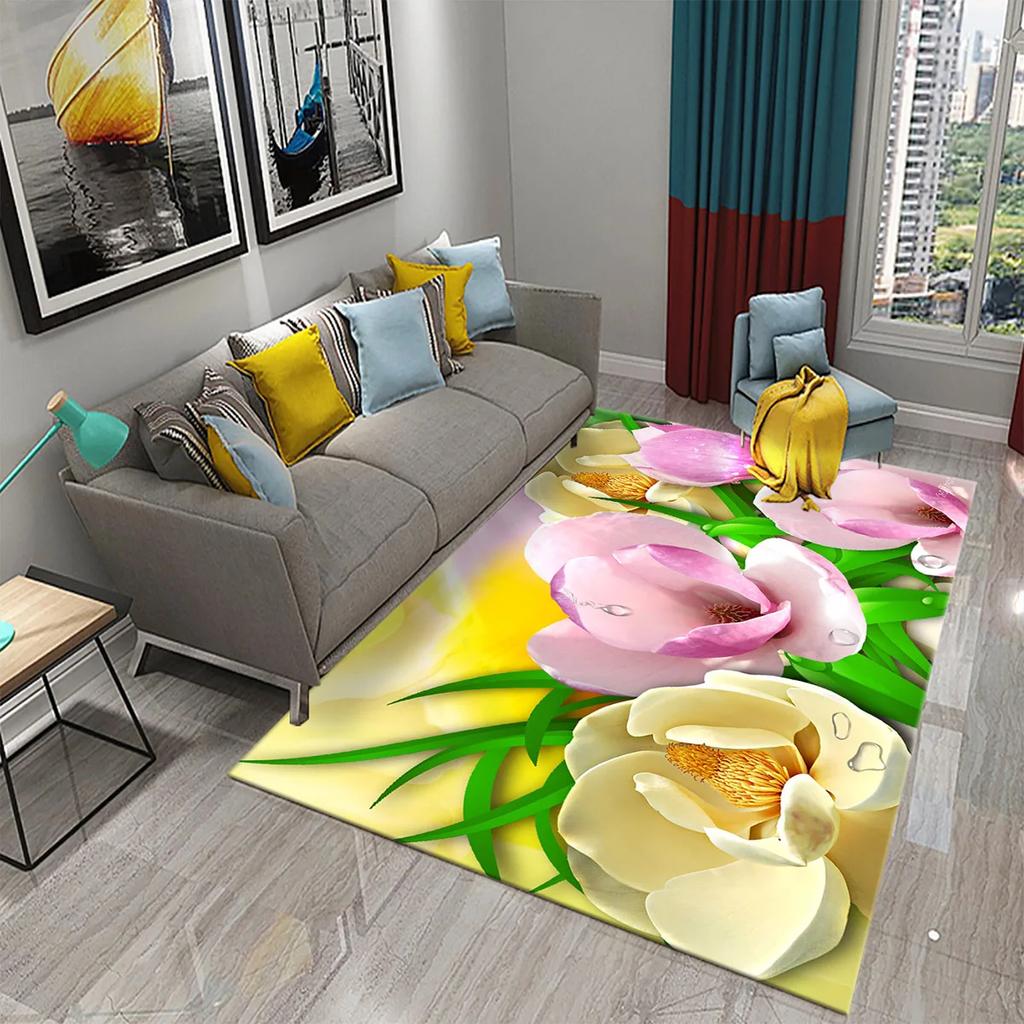Magnolienblüten Teppich Rosa und Weiß Blumenteppiche Fußmatten Schlafzimmerdeko Bodenteppiche für Badezimmer Küche Eingang Rutschfester Teppich
