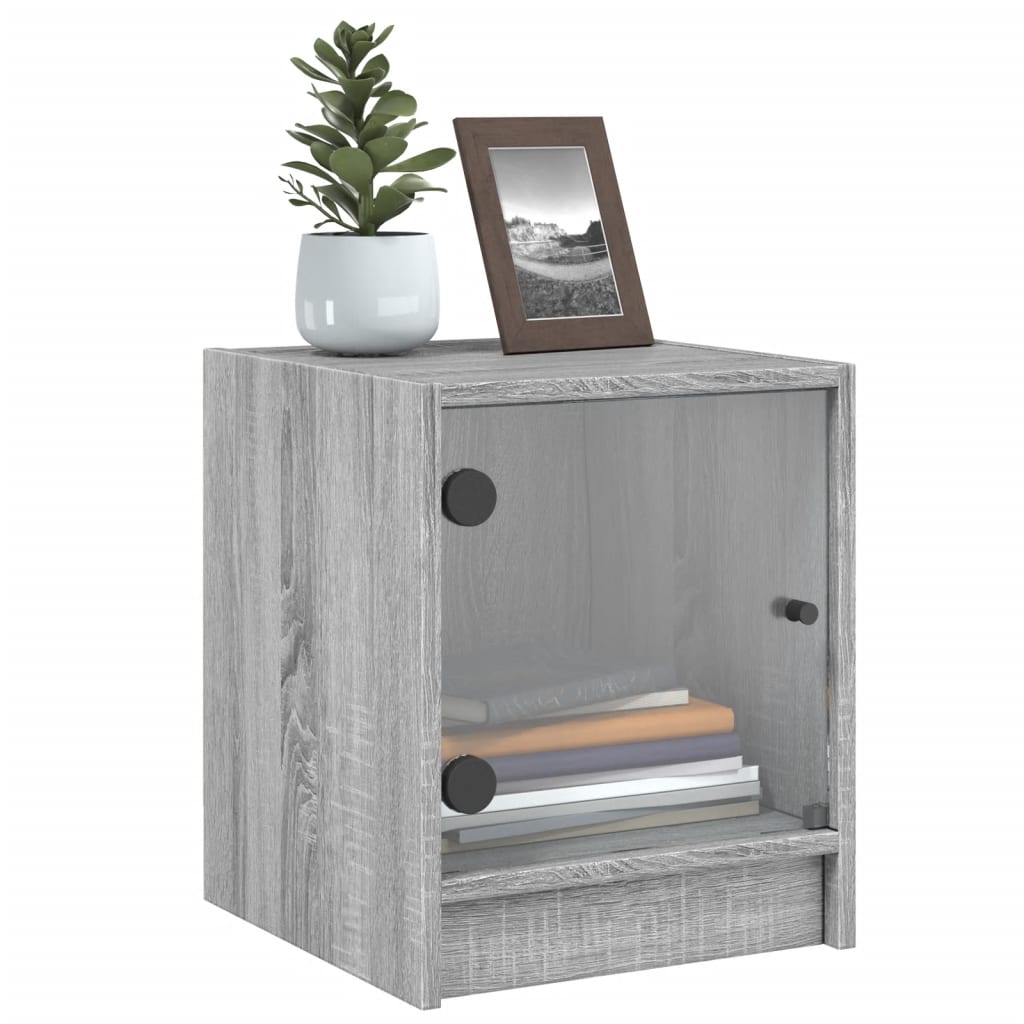 Nightstand with Glass Door Grey Sonoma 35 x 37 x 42 cm