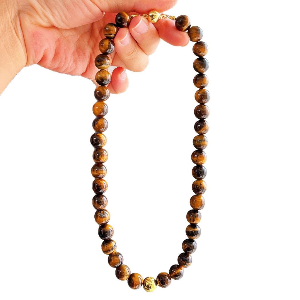 Vent 10Mm Boutique Pierre Naturelle Œil de Tigre Maillard Vent Collier Chaîne Claviculaire Chaîne de Cou Femme