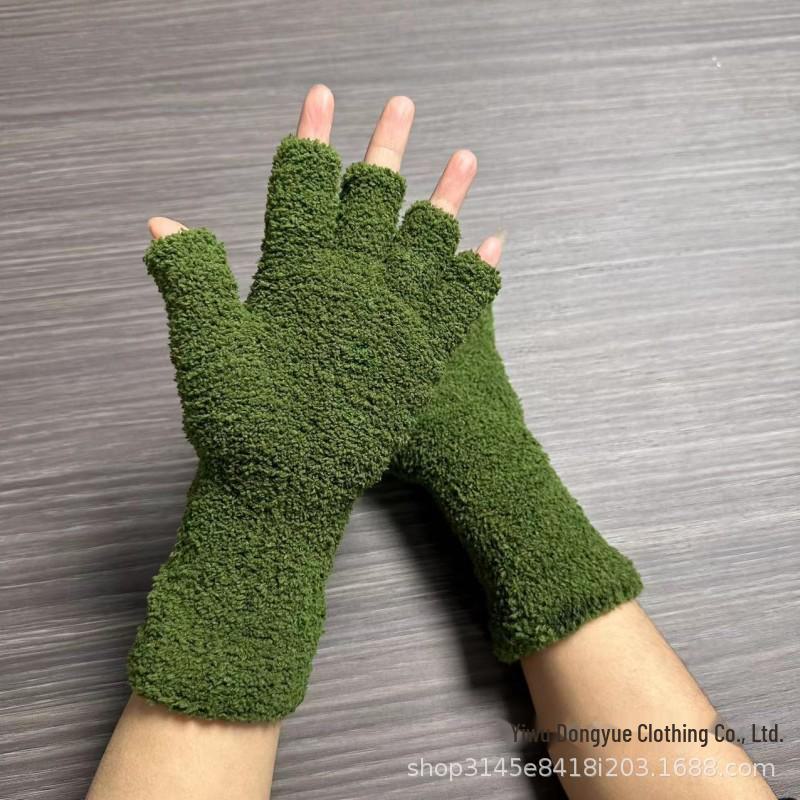 Unisex Solid Color Coral Fleece Long Cuff Split Finger Plush Gloves