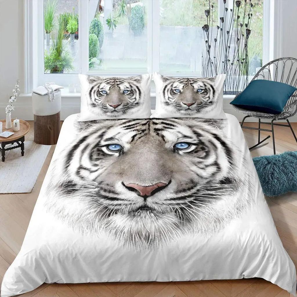 Tiger Duvet Set Full Size Tropical Wildlife Themed Bedding Three-Piece Set