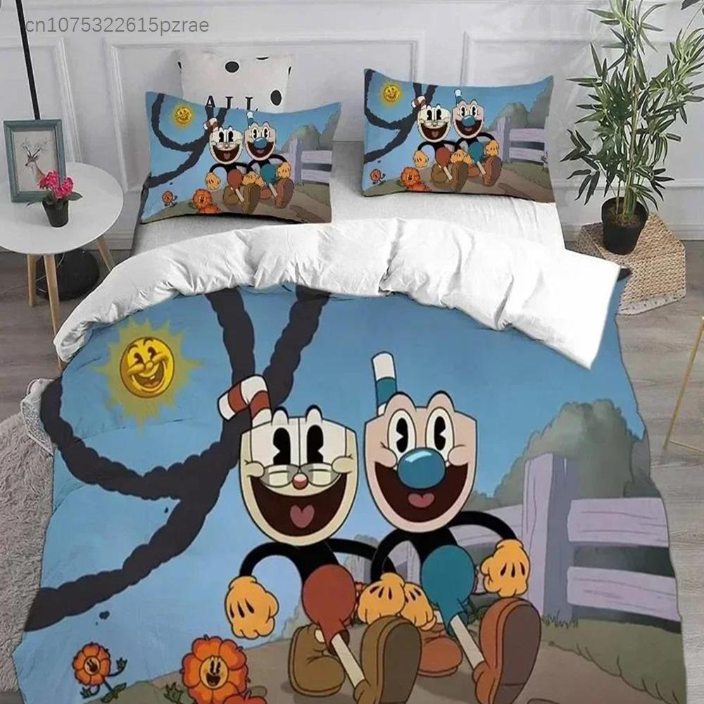 Tessuti per la Casa 3D Cartone Animato Cuphead Set Biancheria da Letto Stampato Con Federa Copripiumino Morbido Queen King Size Biancheria da Letto Casa