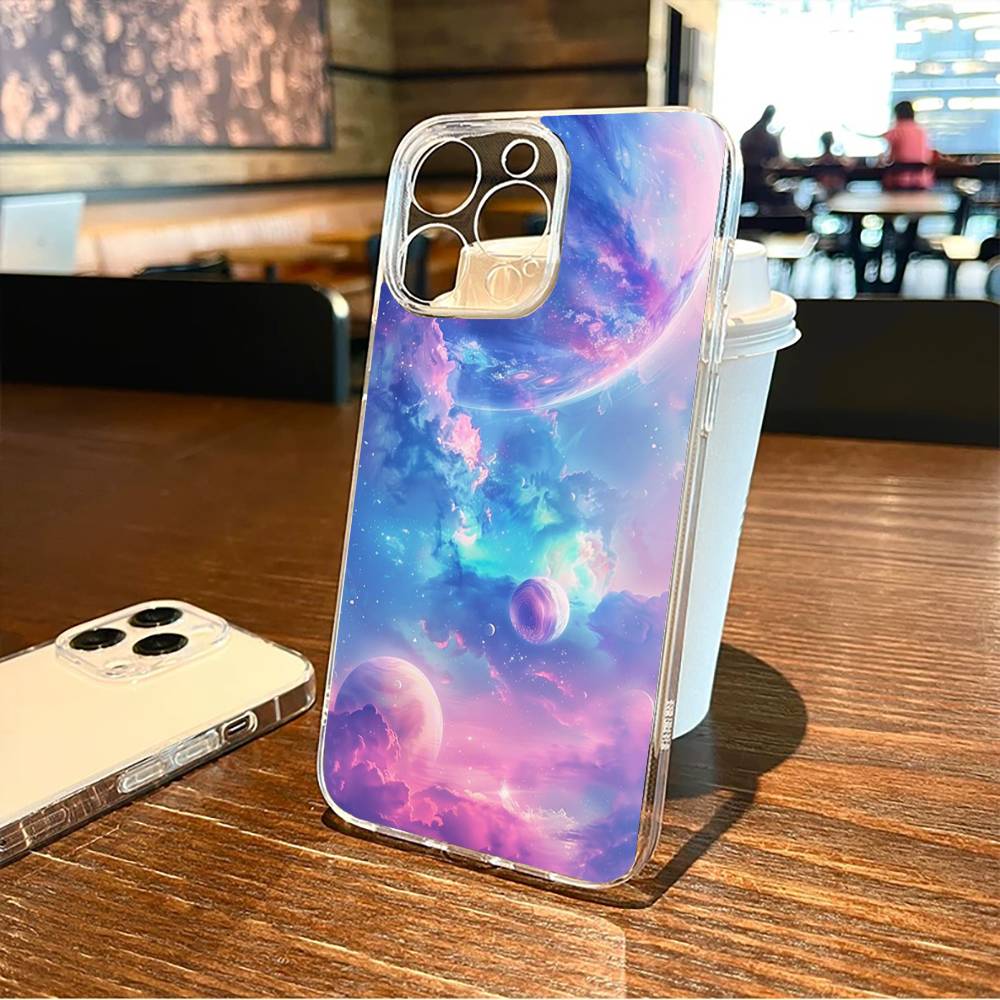 Traumhafter Galaxie-Print Handyhülle Für iPhone17,16,15,14,13,12,11 Plus,Pro Max Weiche Transparente Hülle