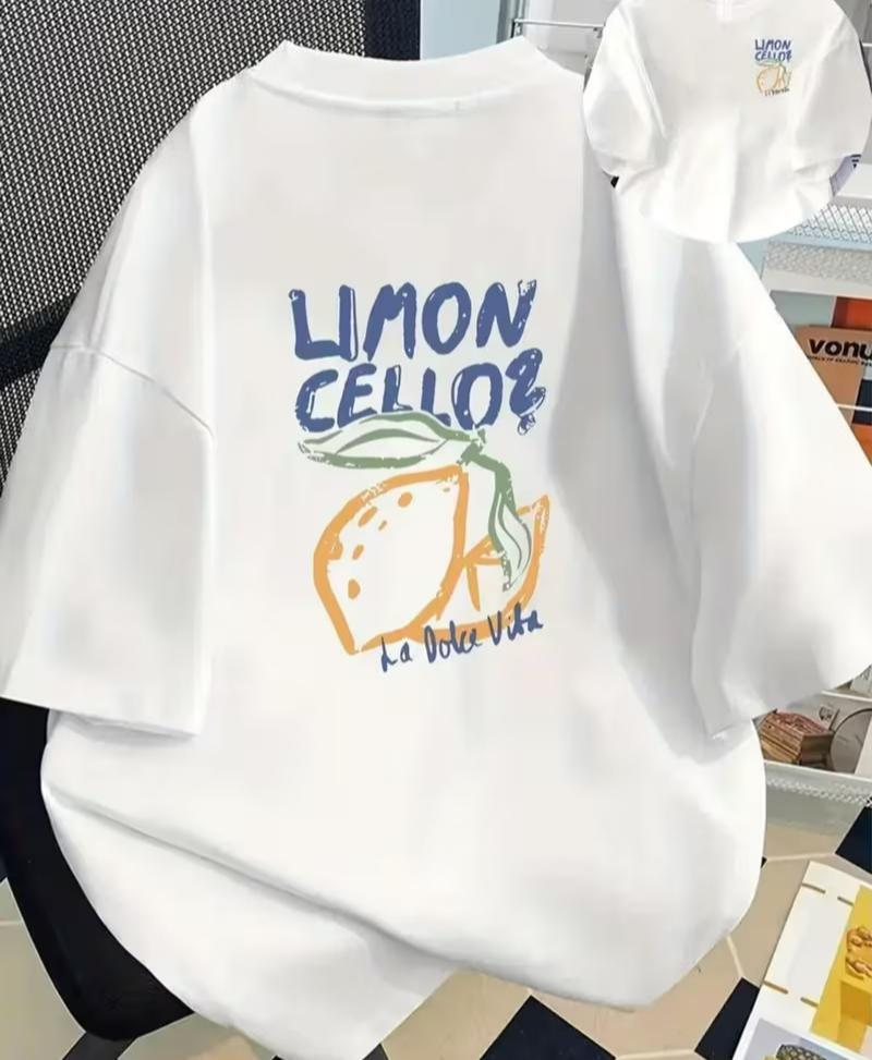 Limoncello Lemon Print Tshirt Italian Summer Graphic Short Sleeve Tops Unisex Unisex Casual Loose Streetwear Daily Wear Tee